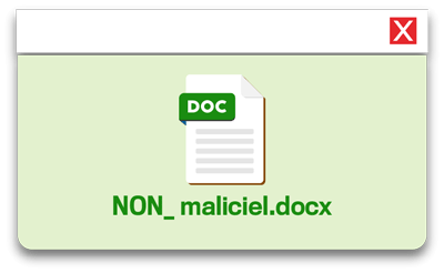 une fenêtre avec le symbole d'un document appelé NON_maliciel.docx