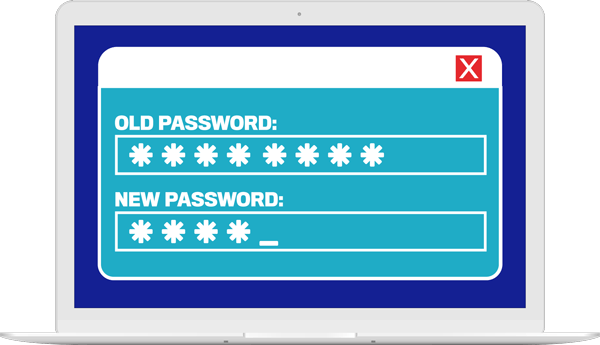 un écran d'ordinateur avec une fenêtre appelé Votre réseau à la maison avec des champs ancien mot de passe et nouveau mot de passe
