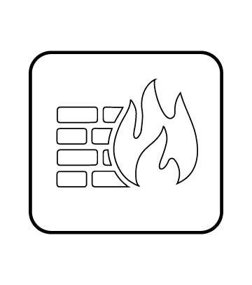 symbol de pare-feu : un mur de briques avec une grosse flamme à côté