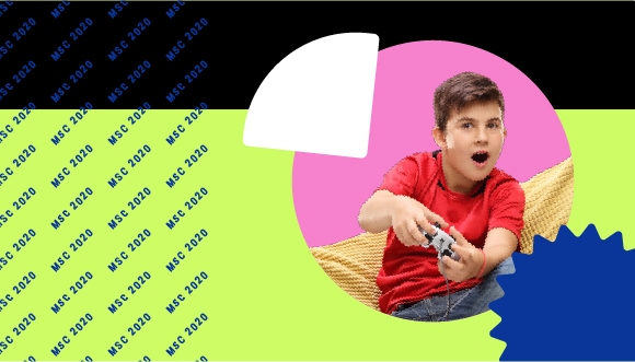un enfant joue un jeu vidéo; texte: MSC 2020
